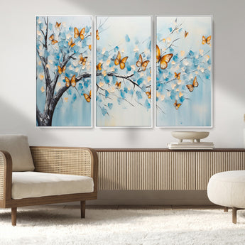 59455-MGV-CV-36X24-Butterfly Tree Branch Wall Art – Blue and Yellow Abstract Canvas Print, Modern Nature Artwork for Living Room, Bedroom or Office