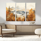 72950-MGV-FC-48X32-3P_White-Autumn Mountain Forest Wall Art – Golden Fall Landscape Canvas Print, Nature-Inspired Home Decor for Living Room, Bedroom or