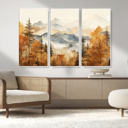 72950-MGV-FC-48X32-3P_White-Autumn Mountain Forest Wall Art – Golden Fall Landscape Canvas Print, Nature-Inspired Home Decor for Living Room, Bedroom or