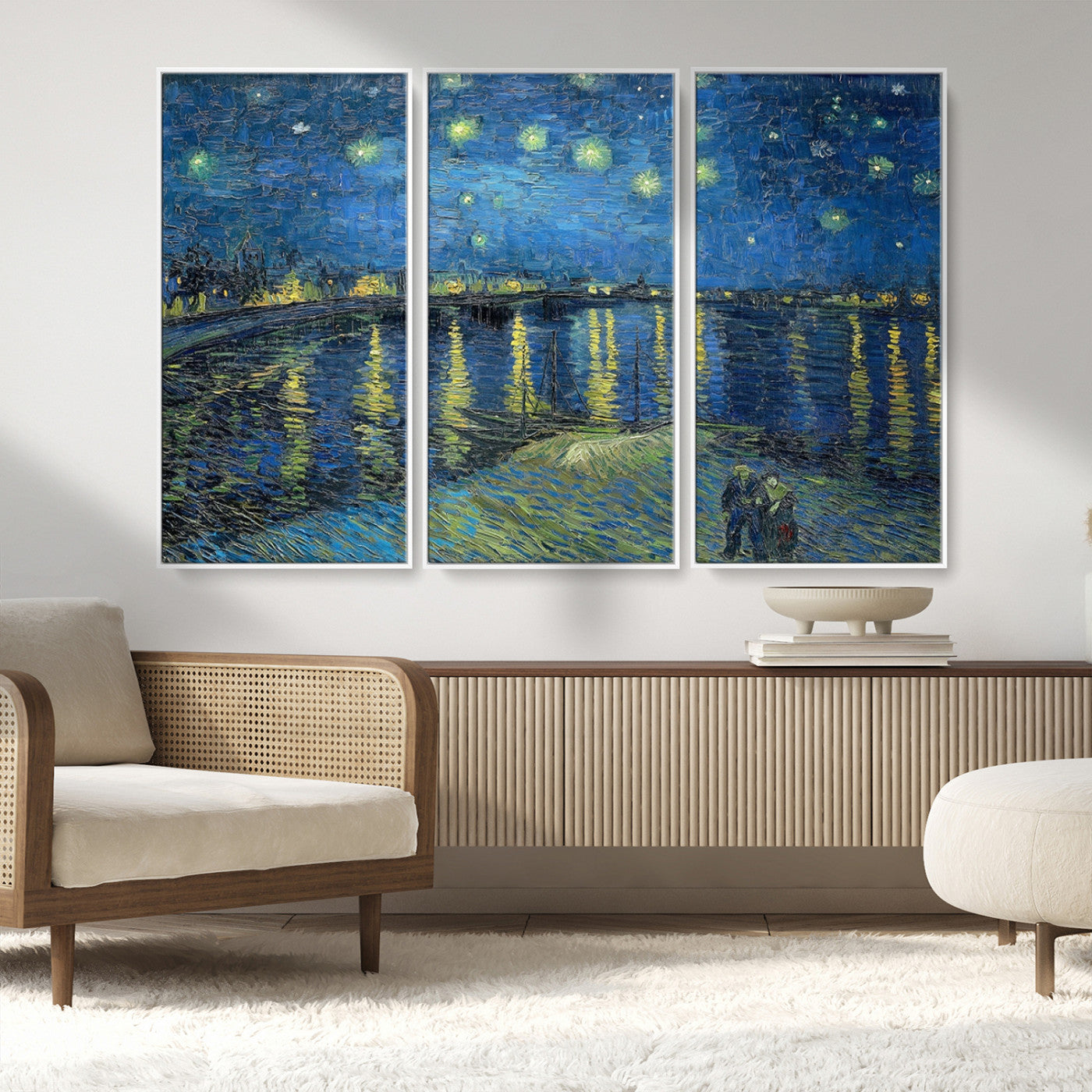 94605-MGV-CV-36X24-Starry Night Over the Rhone Wall Art – Vincent van Gogh Canvas Print, Famous Impressionist Painting for Living Room, Office