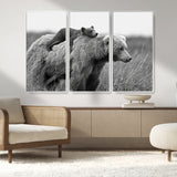 76338-MGV-CV-36X24-Mother Bear and Cub Wall Art – Black and White Wildlife Canvas Print, Rustic Nature Photography for Cabin, Living Room or Office