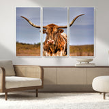 18594-MGV-CV-36X24-Texas Longhorn Bull Wall Art – Rustic Western Cattle Canvas Print, Country Farmhouse Decor for Living Room, Office or Cabin