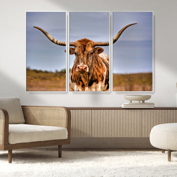 18594-MGV-CV-36X24-Texas Longhorn Bull Wall Art – Rustic Western Cattle Canvas Print, Country Farmhouse Decor for Living Room, Office or Cabin