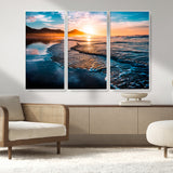 26494-MGV-CV-36X24-Ocean Sunset Wall Art – Scenic Beach Canvas Print with Waves and Mountains, Coastal Seascape Photography for Living Room, Bedroom