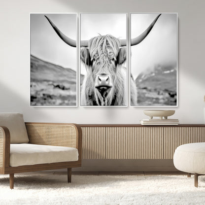 80564-MGV-CV-36X24-Highland Cow Wall Art – Black and White Scottish Highland Canvas Print, Rustic Farmhouse Decor for Living Room, Bedroom or Office