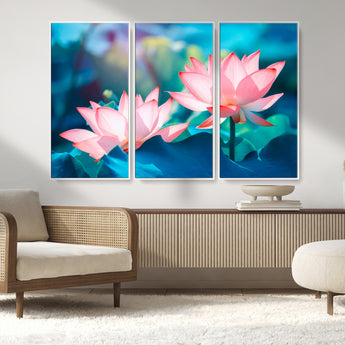 32559-MGV-FC-48X32-3P_White-Lotus Flower Wall Art – Pink Water Lily Canvas Print, Tranquil Nature Decor for Living Room, Bedroom or Meditation Space