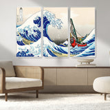 19450-MGV-CV-36X24-Great Wave Adventure Wall Art – Japanese Style Ocean Canvas Print, Fantasy Sailing Decor for Living Room, Bedroom or Office