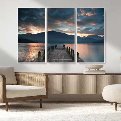 20442-MGV-CV-36X24-Lakeside Sunset Dock Wall Art – Peaceful Mountain Lake Canvas Print, Serene Nature Landscape Decor for Living Room, Bedroom or