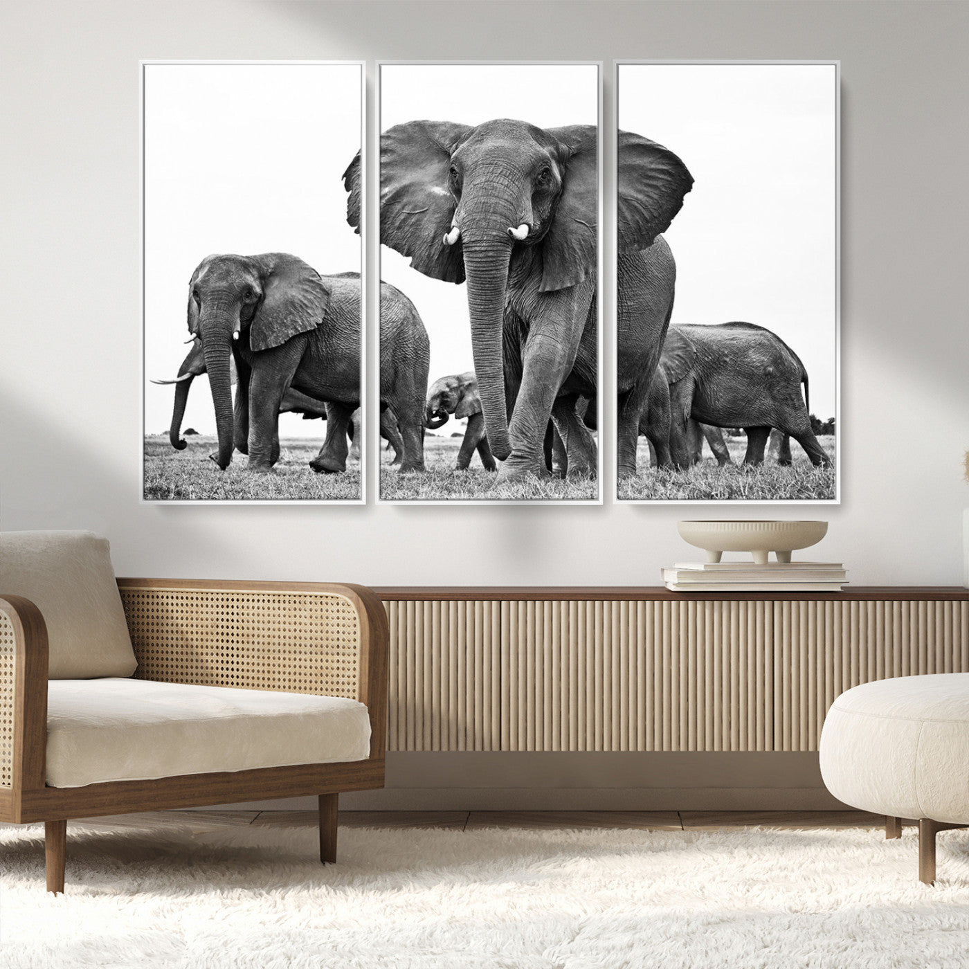 91685-MGV-CV-36X24-Elephant Herd Wall Art – Black and White Safari Canvas Print, African Wildlife Photography Decor for Living Room, Office or