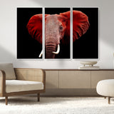 14788-MGV-FC-48X32-3P_White-Red Elephant Wall Art – Bold Wildlife Canvas Print, African Safari Animal Decor for Living Room, Bedroom or Office