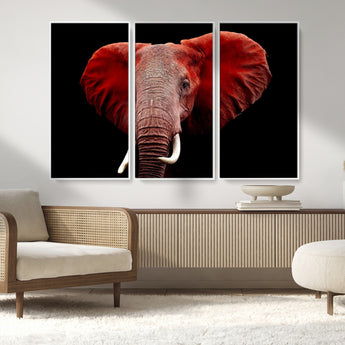 14788-MGV-FC-48X32-3P_White-Red Elephant Wall Art – Bold Wildlife Canvas Print, African Safari Animal Decor for Living Room, Bedroom or Office