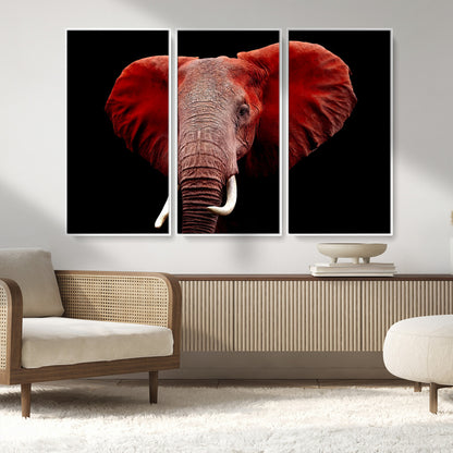 14788-MGV-FC-48X32-3P_White-Red Elephant Wall Art – Bold Wildlife Canvas Print, African Safari Animal Decor for Living Room, Bedroom or Office