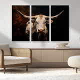 70522-MGV-CV-36X24-Longhorn Bull Wall Art – Striking Canvas Print of Majestic Bull, Premium Animal Decor for Home, Office, Man Cave, or Living Room