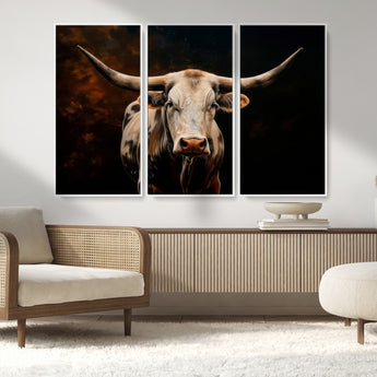 70522-MGV-CV-36X24-Longhorn Bull Wall Art – Striking Canvas Print of Majestic Bull, Premium Animal Decor for Home, Office, Man Cave, or Living Room