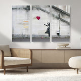 50559-MGV-CV-36X24-Banksy Girl with Balloon Wall Art – Famous Street Graffiti Canvas Print, Modern Urban Artwork for Living Room, Bedroom or Office