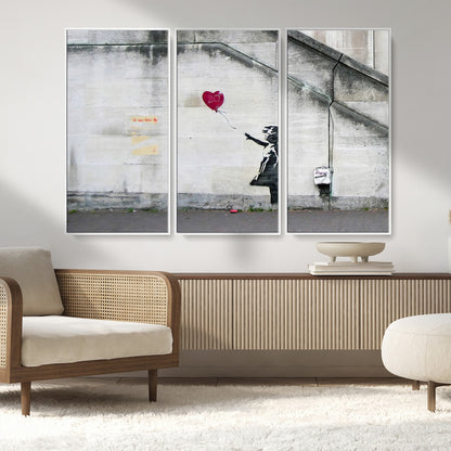50559-MGV-CV-36X24-Banksy Girl with Balloon Wall Art – Famous Street Graffiti Canvas Print, Modern Urban Artwork for Living Room, Bedroom or Office