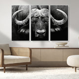 75273-MGV-FC-48X32-3P_White-Buffalo Wall Art – Black and White African Buffalo Canvas Print, Rustic Wildlife Animal Artwork for Farmhouse, Living Room,