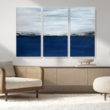 62197-MGV-CV-36X24-Abstract Ocean Wall Art – Minimalist Blue and White Canvas Print, Modern Coastal Seascape Painting for Bedroom, Living Room or