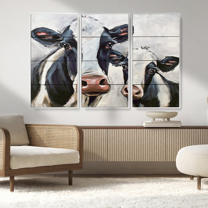 28934-MGV-CV-36X24-Farmhouse Cow Wall Art – Rustic Black and White Dairy Cattle Canvas Print, Country Barn Animal Painting for Kitchen, Living Room