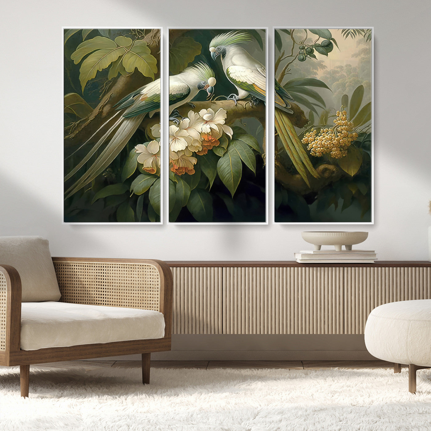 84047-MGV-CV-36X24-Tropical Birds Wall Art – Elegant Botanical Canvas Print, Exotic Nature Decor for Living Room, Bedroom or Office