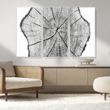 98709-MGV-CV-36X24-Tree Ring Wall Art – Black and White Canvas Print Rustic Wood Cross Section, Minimal Nature Inspired Decor for Living Room,