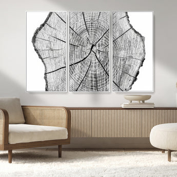 98709-MGV-CV-36X24-Tree Ring Wall Art – Black and White Canvas Print Rustic Wood Cross Section, Minimal Nature Inspired Decor for Living Room,