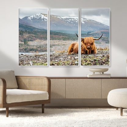 80252-MGV-CV-36X24-Scottish Cow Wall Art Canvas Print, Framed Highland Cow Art Picture Print, Highland Cattle Perfect Rustic Farmhouse Decor Artwork