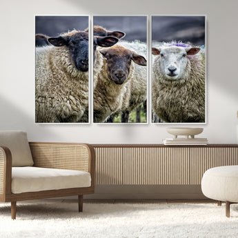 18418-MGV-CV-36X24-Sheep Wall Art Canvas Print, Framed Farmhouse Sheep Art Picture Print, Sheep Herd Perfect Rustic Farmhouse Decor Artwork