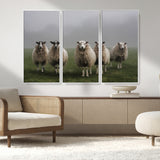 87339-MGV-CV-36X24-Sheep Wall Art – Rustic Farmhouse Canvas Print Flock Standing Misty Field Countryside Photography, Country Animal Decor for Living