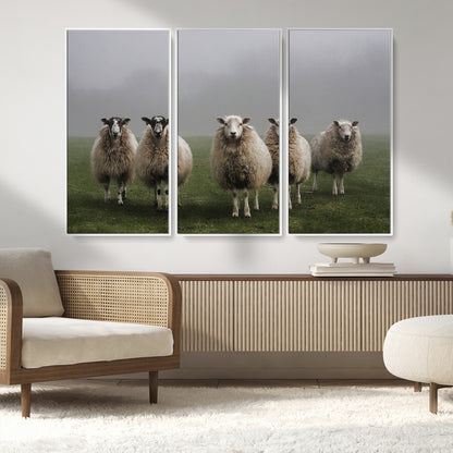 87339-MGV-CV-36X24-Sheep Wall Art – Rustic Farmhouse Canvas Print Flock Standing Misty Field Countryside Photography, Country Animal Decor for Living