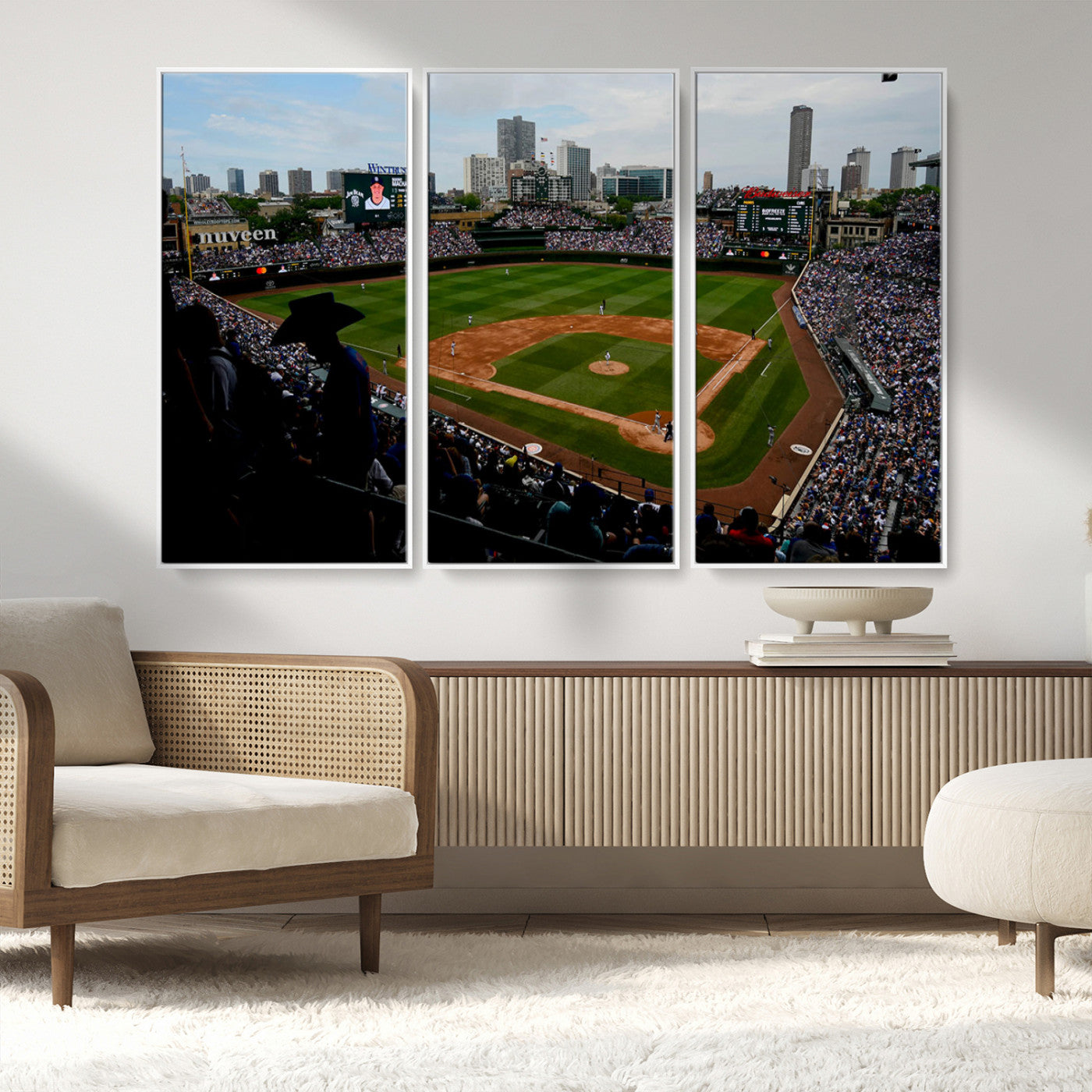 34859-MGV-CV-36X24-Wrigley Field Wall Art Canvas Print, Framed Chicago Cubs Stadium Art Picture Print, Wrigley Stadium Field Perfect Sport Room Decor