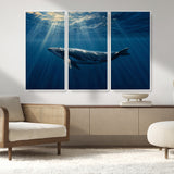 18052-MGV-CV-36X24-Whale Wall Art – Majestic Ocean Canvas Print Marine Life Underwater Sunlight Scene, Nautical Coastal Decor for Living Room,