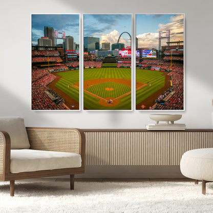 91908-MGV-CV-36X24-Baseball Stadium Wall Art – Canvas Print Game Day Field City Skyline Iconic Arch Scene Sports Photography, Decor for Game Room,