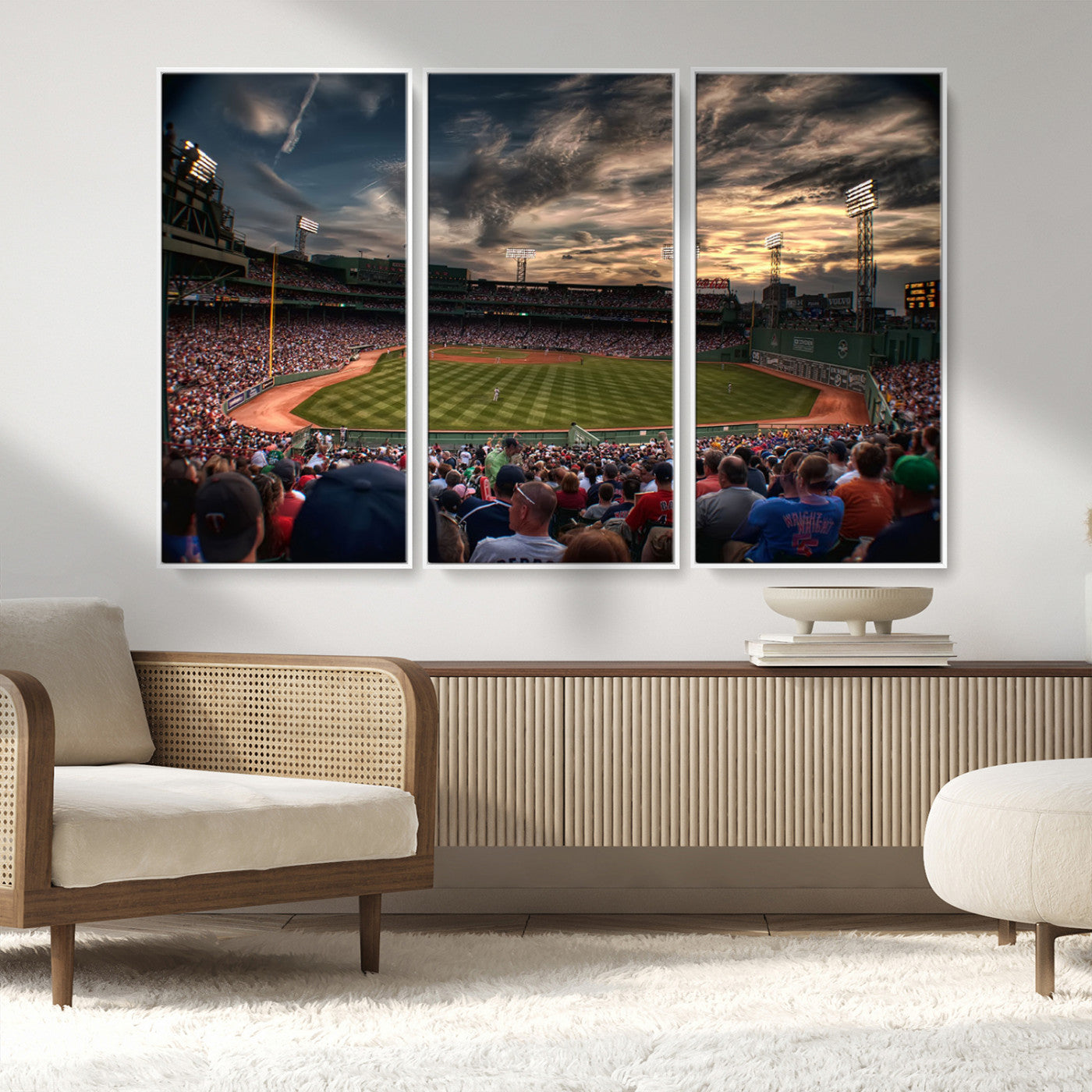 53432-MGV-FC-48X32-3P_White-Fenway Park Stadium Wall Art Canvas Print, Framed Boston Baseball Stadium Art Picture Print, Massachusetts Fenway Park Perfect
