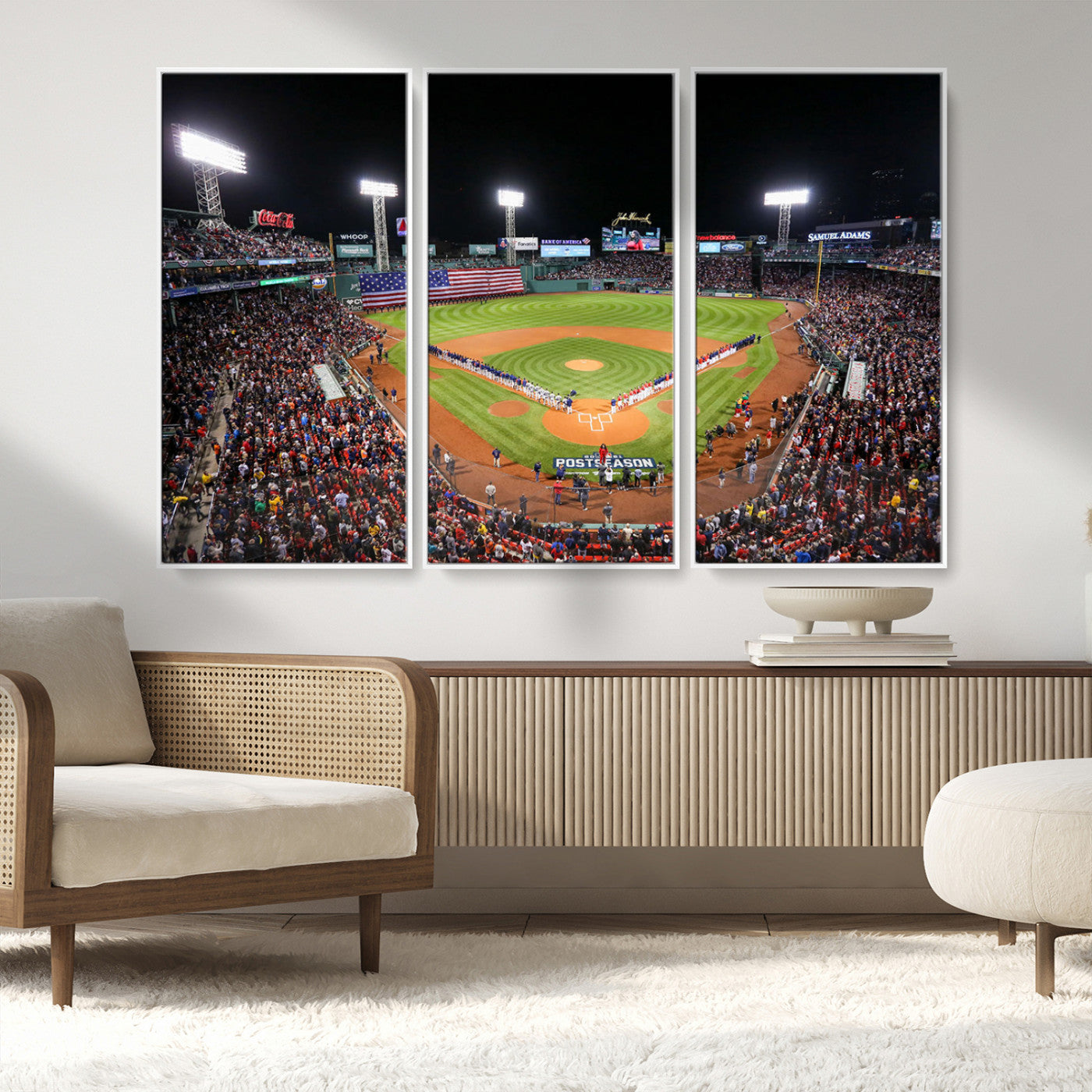 47365-MGV-FC-48X32-3P_White-Fenway Park Stadium Wall Art Canvas Print, Framed Boston Baseball Stadium Art Picture Print, MLB Stadium Field Perfect Sport Room