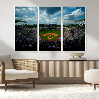 37127-MGV-FC-48X32-3P_White-Kauffman Stadium Wall Art Canvas Print, Framed Kansas City Royals Field Art Picture Print, Baseball Stadium Perfect Sport Room