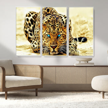 45281-MGV-CV-36X24-Blue Eye Leopard Wall Art Canvas Print, Framed Leopard Painting Art Picture Print, Big Cat Perfect Safari Wildlife Decor Artwork