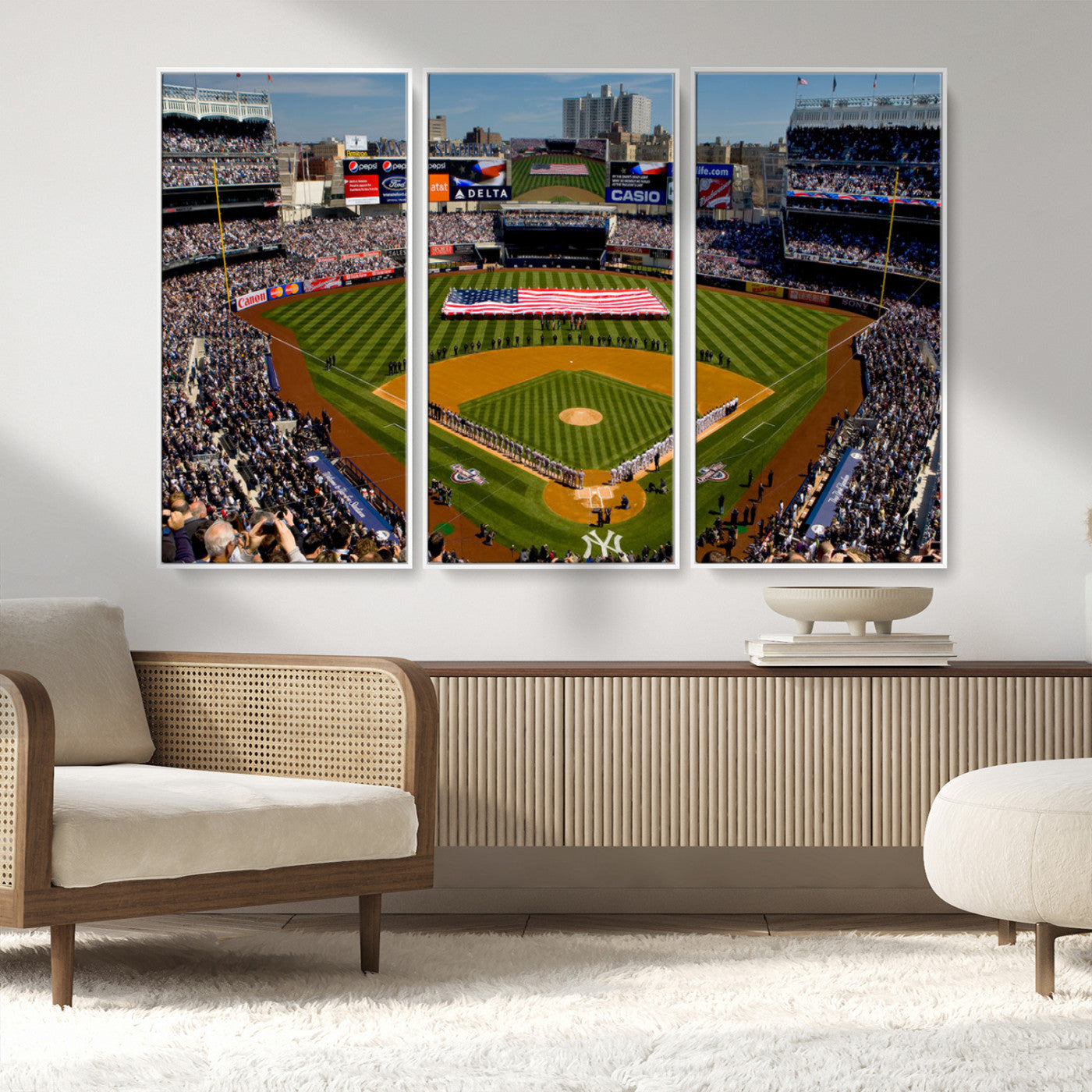 20879-MGV-CV-36X24-Yankee Stadium Wall Art Canvas Print, Framed New York Stadium Art Picture Print, Yankee Field Perfect Sport Room Decor Artwork
