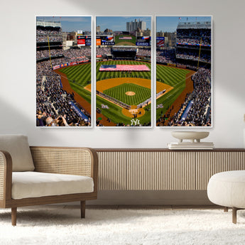 20879-MGV-FC-48X32-3P_White-Yankee Stadium Wall Art Canvas Print, Framed New York Stadium Art Picture Print, Yankee Field Perfect Sport Room Decor Artwork