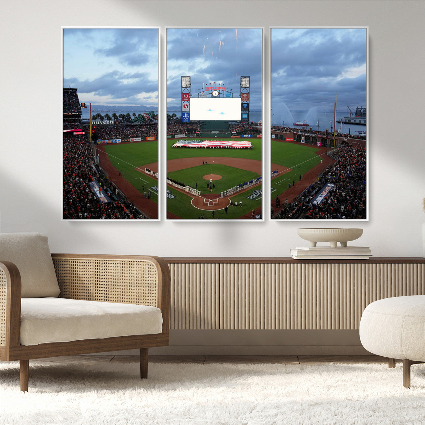 44631-MGV-CV-36X24-Oracle Park Stadium Wall Art Canvas Print, Framed San Francisco Giants Art Picture Print, Giants Stadium Field Perfect Sports Room