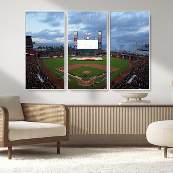 44631-MGV-CV-36X24-Oracle Park Stadium Wall Art Canvas Print, Framed San Francisco Giants Art Picture Print, Giants Stadium Field Perfect Sports Room