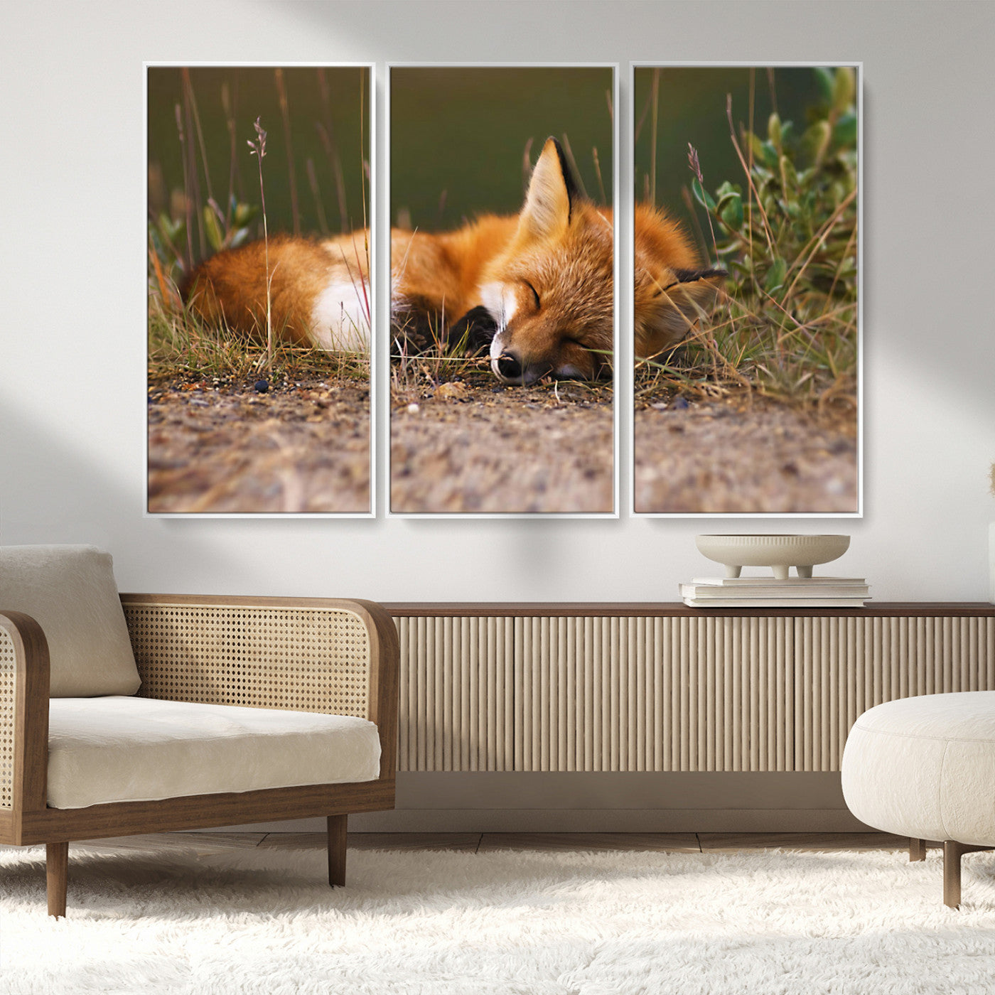 25085-MGV-CV-36X24-Sleeping Fox Wall Art Canvas Print, Framed Rustic Fox Art Picture Print, Wildlife Animal Perfect Rustic Farmhouse Decor Artwork