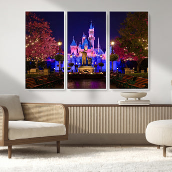 79435-MGV-FC-48X32-3P_White-Disney Castle Wall Art Canvas Print, Framed Magic Kingdom Art Picture Print, Disney World Perfect Child Room Decor Artwork