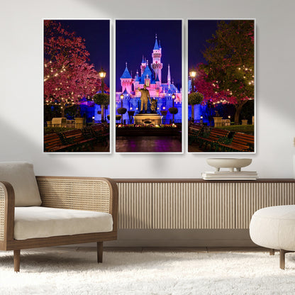 79435-MGV-FC-48X32-3P_White-Disney Castle Wall Art Canvas Print, Framed Magic Kingdom Art Picture Print, Disney World Perfect Child Room Decor Artwork
