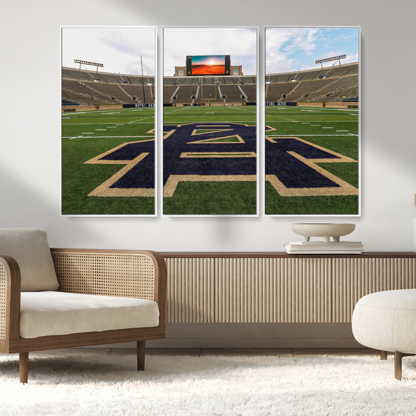 52835-MGV-FC-48X32-3P_White-Notre Dame Stadium Wall Art Canvas Print, Framed Indiana Stadium Art Picture Print, Notre Dame Field Perfect Sport Room Decor