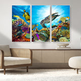 44772-MGV-FC-48X32-3P_White-Underwater Sea Turtle Wall Art – Vibrant Coral Reef and Tropical Fish Canvas Print, Ocean Marine Life Decor for Living Room,