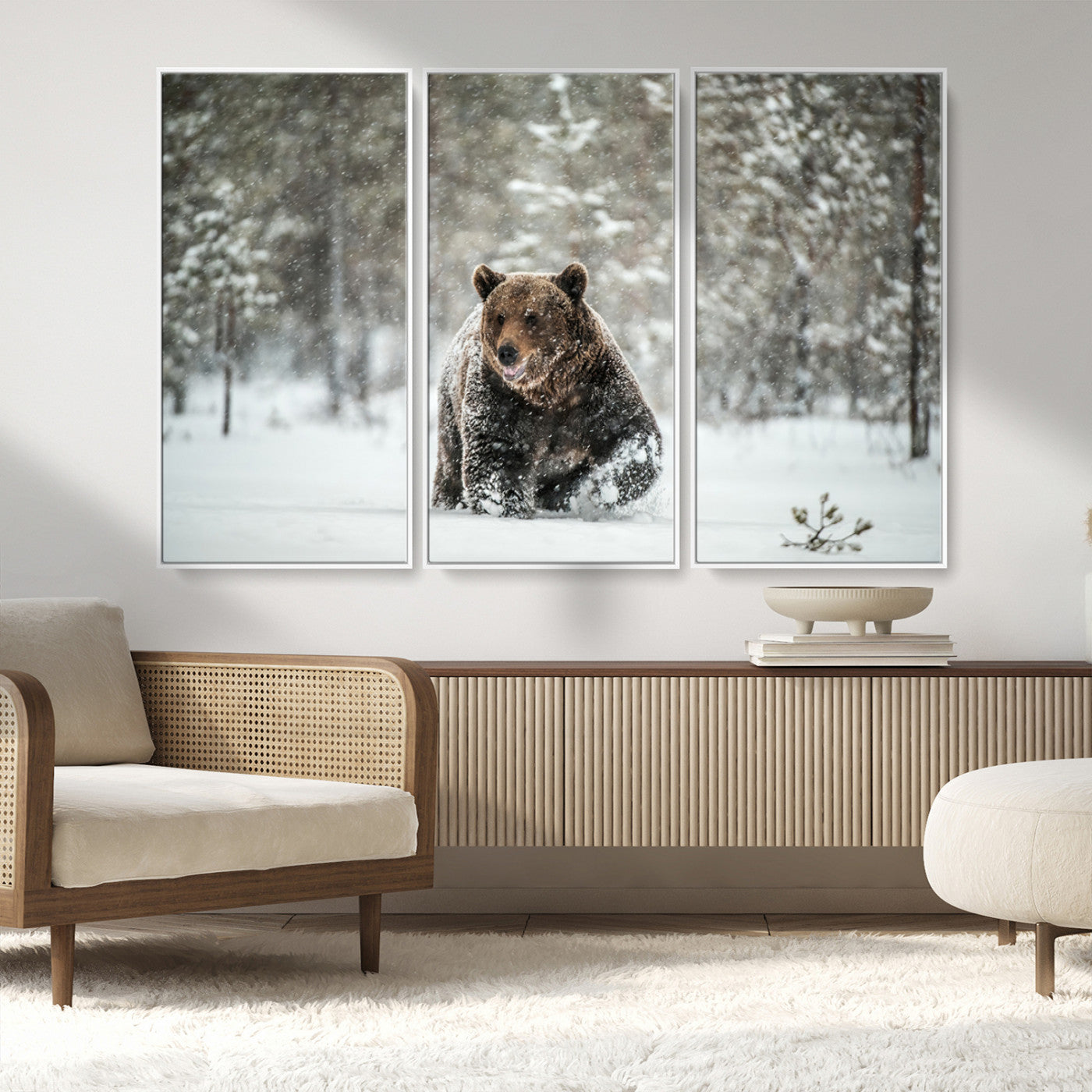 43350-MGV-FC-48X32-3P_White-Wild Bear in Snow Wall Art – Majestic Wildlife Photography Print, Winter Forest Nature Decor for Cabin, Lodge, Rustic Home,