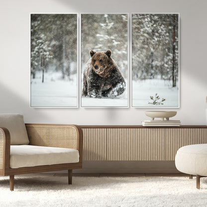 43350-MGV-FC-48X32-3P_White-Wild Bear in Snow Wall Art – Majestic Wildlife Photography Print, Winter Forest Nature Decor for Cabin, Lodge, Rustic Home,