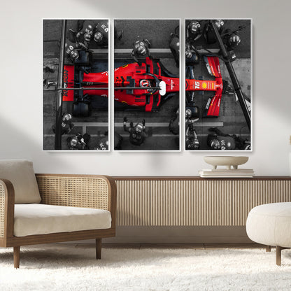 99356-MGV-CV-36X24-Ferrari Pit Stop Wall Art – Formula 1 Racing Car Canvas Print, Red Speed Machine Motorsport Decor for Office, Garage, Man Cave or