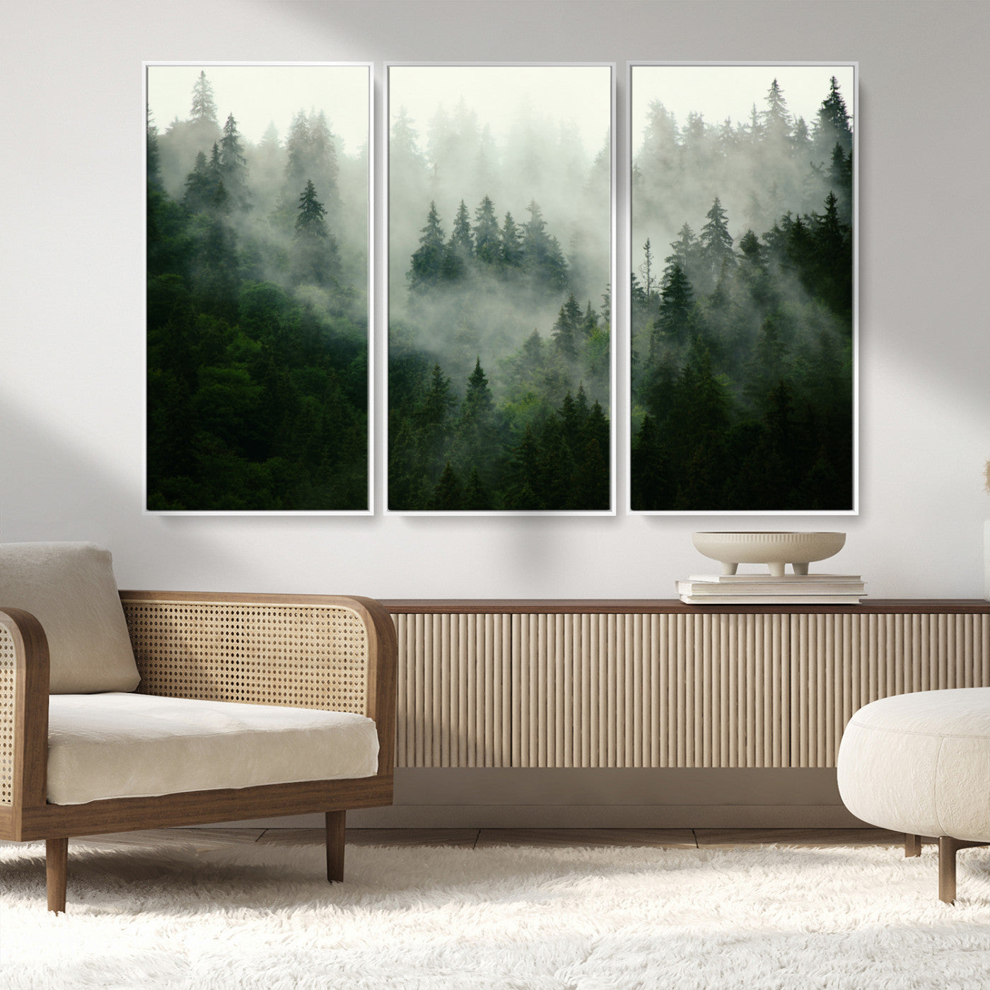 167720496-MGV-CV-36X24-Misty Forest Wall Art – Serene Evergreen Trees Canvas Print, Foggy Mountain Nature Landscape Decor for Bedroom, Living Room or